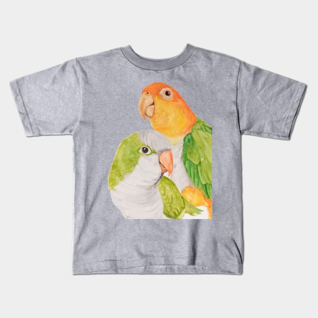 Tropical Caique Quaker Parrot Watercolor Art Kids T-Shirt by Oranjade0122